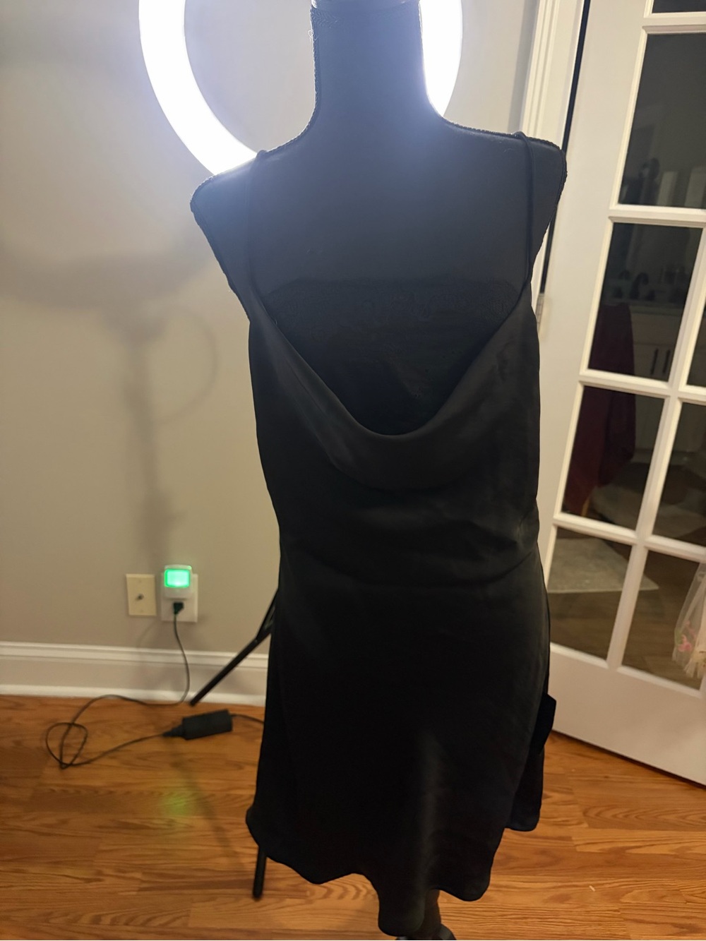 Lulu's Black Satin Cowl-Back Slip Dress